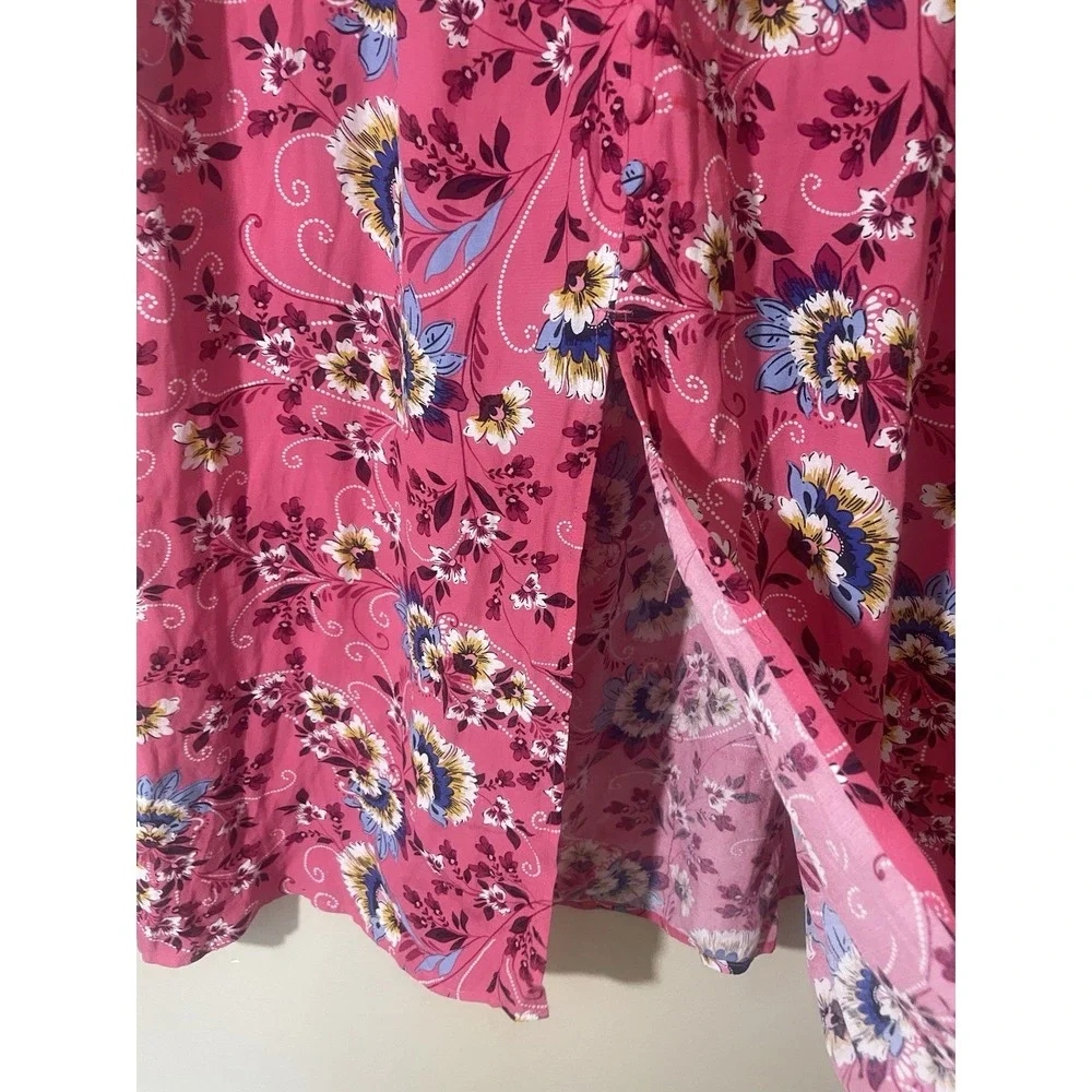 Loft Floral Maxi Skirt Medium Pull On Faux Button Front Split Hem Fairy Boho